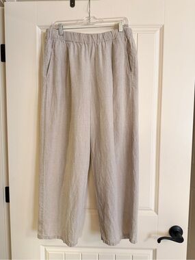 Women's Eileen Fisher Light Natural Elastic-Waist 100% Linen Pants